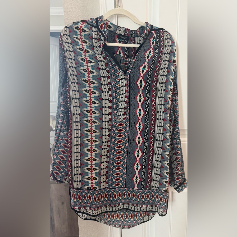 Tolani Women’sGeometric Patterned Dress - Blue, Red, Cream